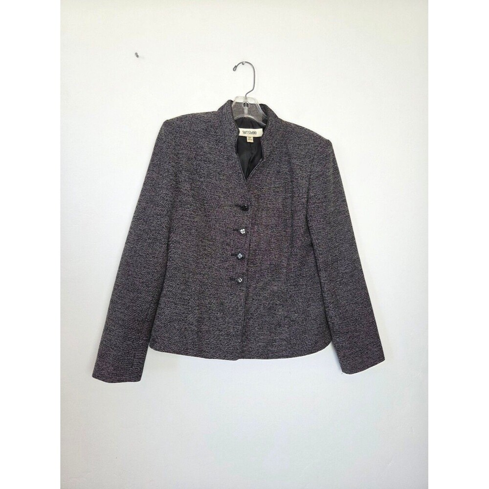 Vintage Suit Studio Blazer Jacket Tweed Gray Preppy Academia Office 6 Petite